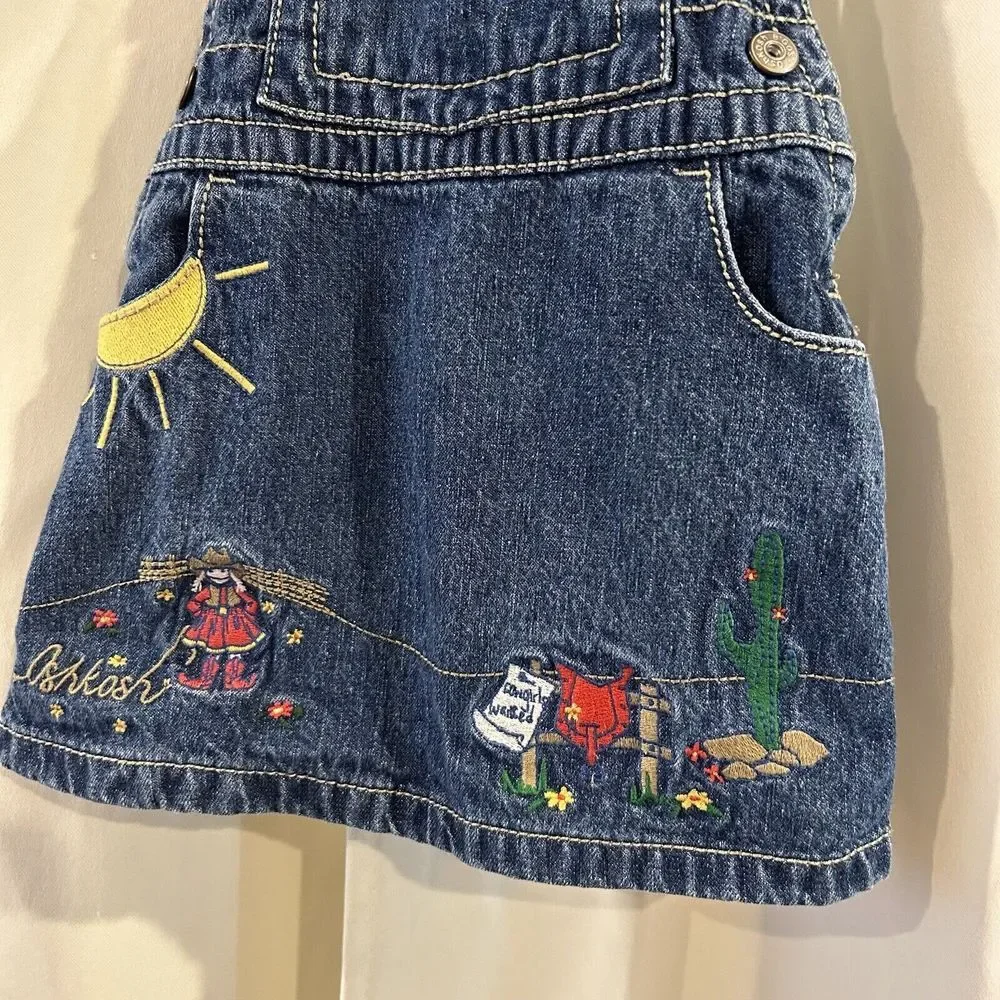 OshKosh B'gosh Vestbak Overall Dress‎ Girls Size 6/9 Months Western Embroidered